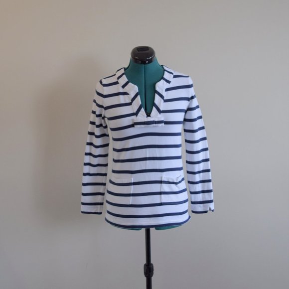 Kate Spade White and Blue Striped Tropez Top Bow 3/4 Sleeve - Picture 2 of 9